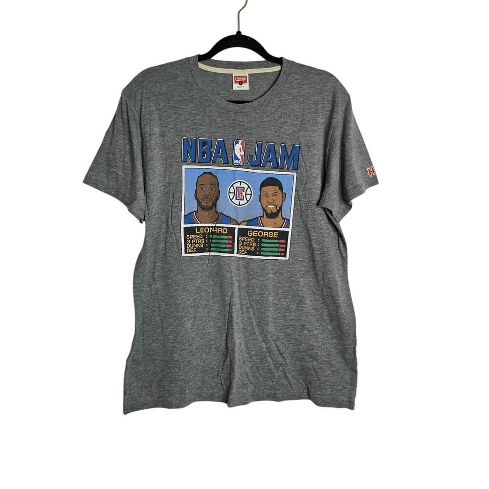 Homage NBA Jam LA Clippers Kawhi Leonard Paul George T Shirt Mens L Gray